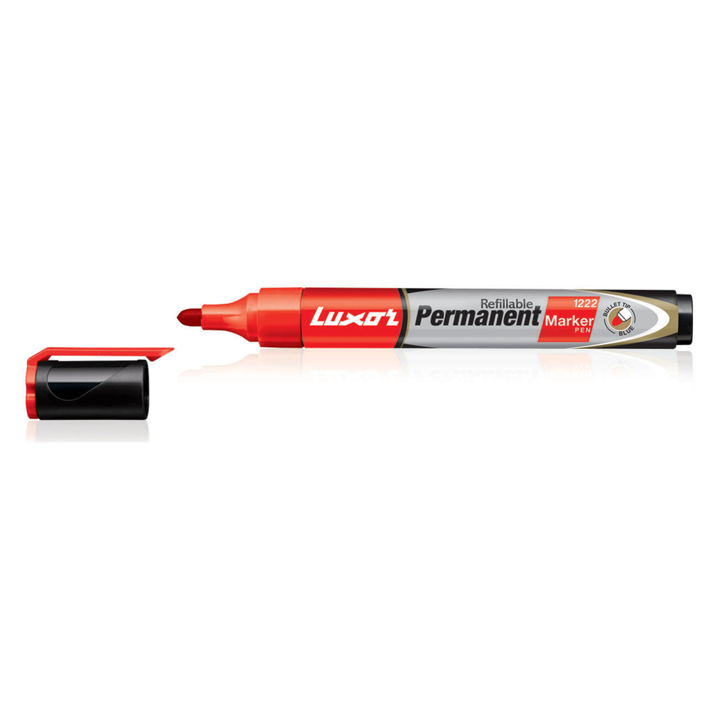 Luxor 1222 Refillable Permanent Marker Pen Red Ink Pack of 10