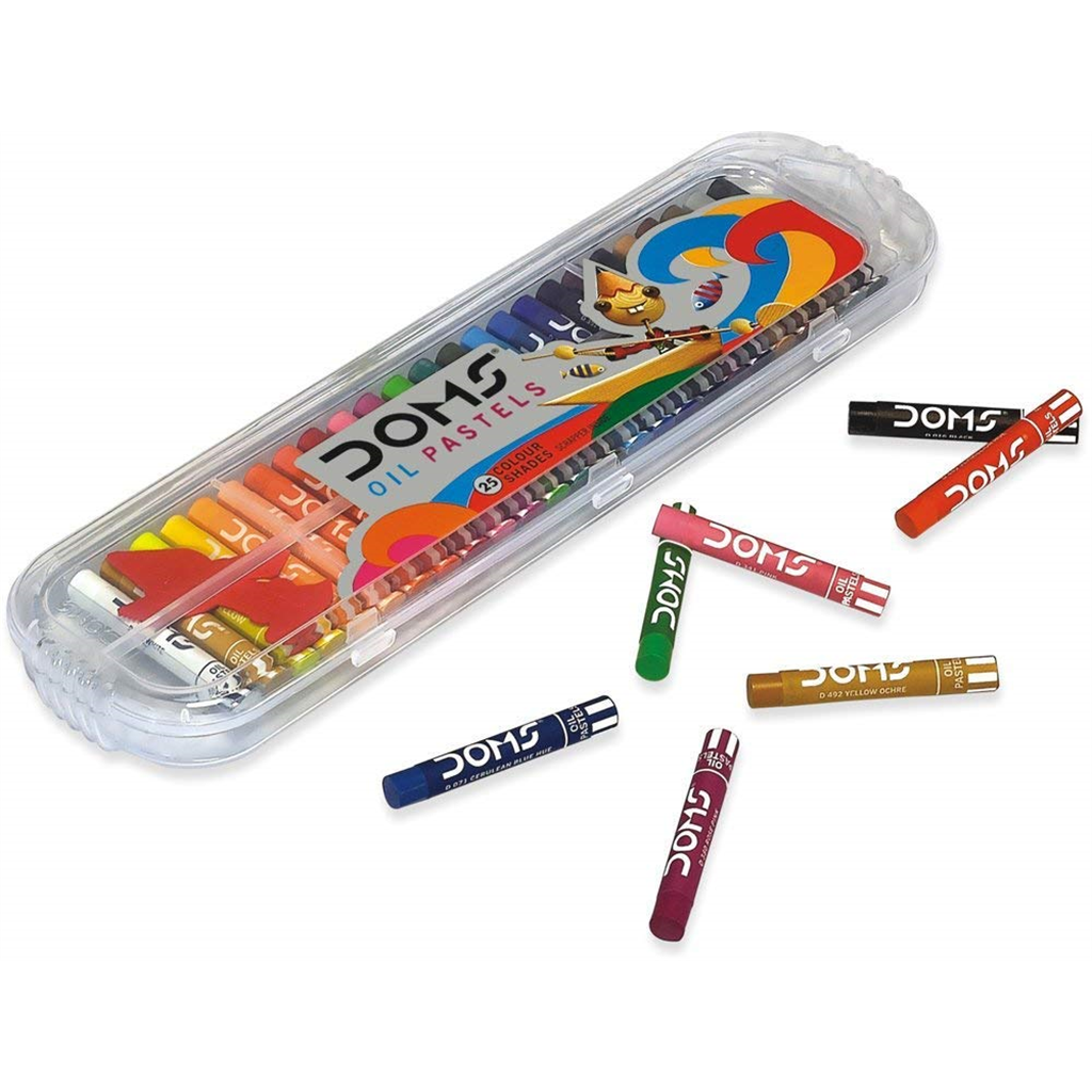 DOMS Oil Pastels 25 Shades Plastic Box Pastels DOMS Swas Stationery
