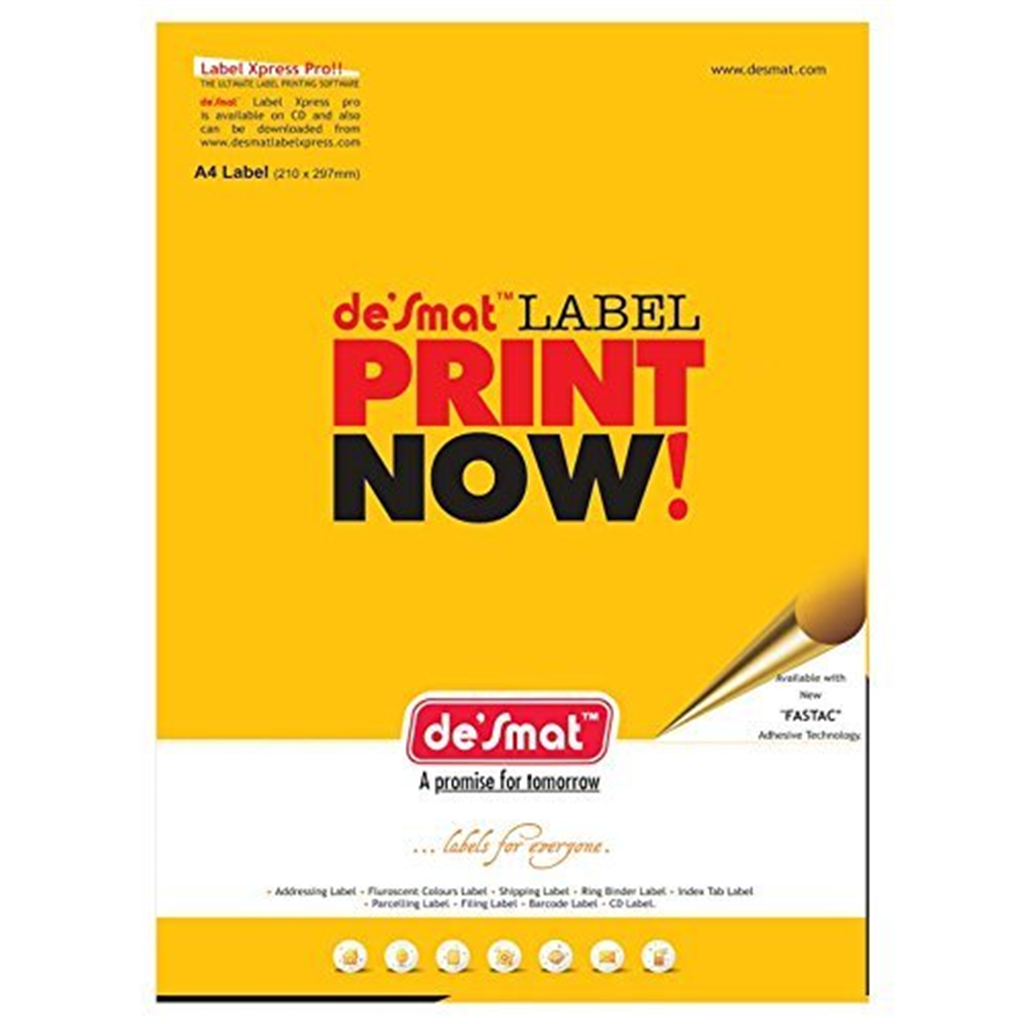 Desmat A4 Size Labels (21 Label Sheet, ST21)- 100 Sheets - Paper Labels - Desmat - Swas Stationery